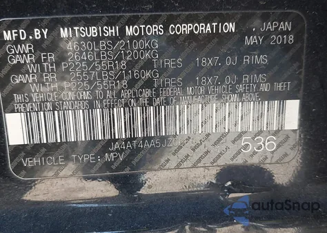 2018 Mitsubishi Eclipse Cross Le z USA, uszkodzony, nr VIN JA4AT4AA5JZ066545